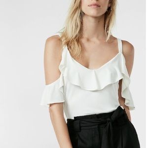 Express Ruffle Overlay Cold Shoulder Blouse